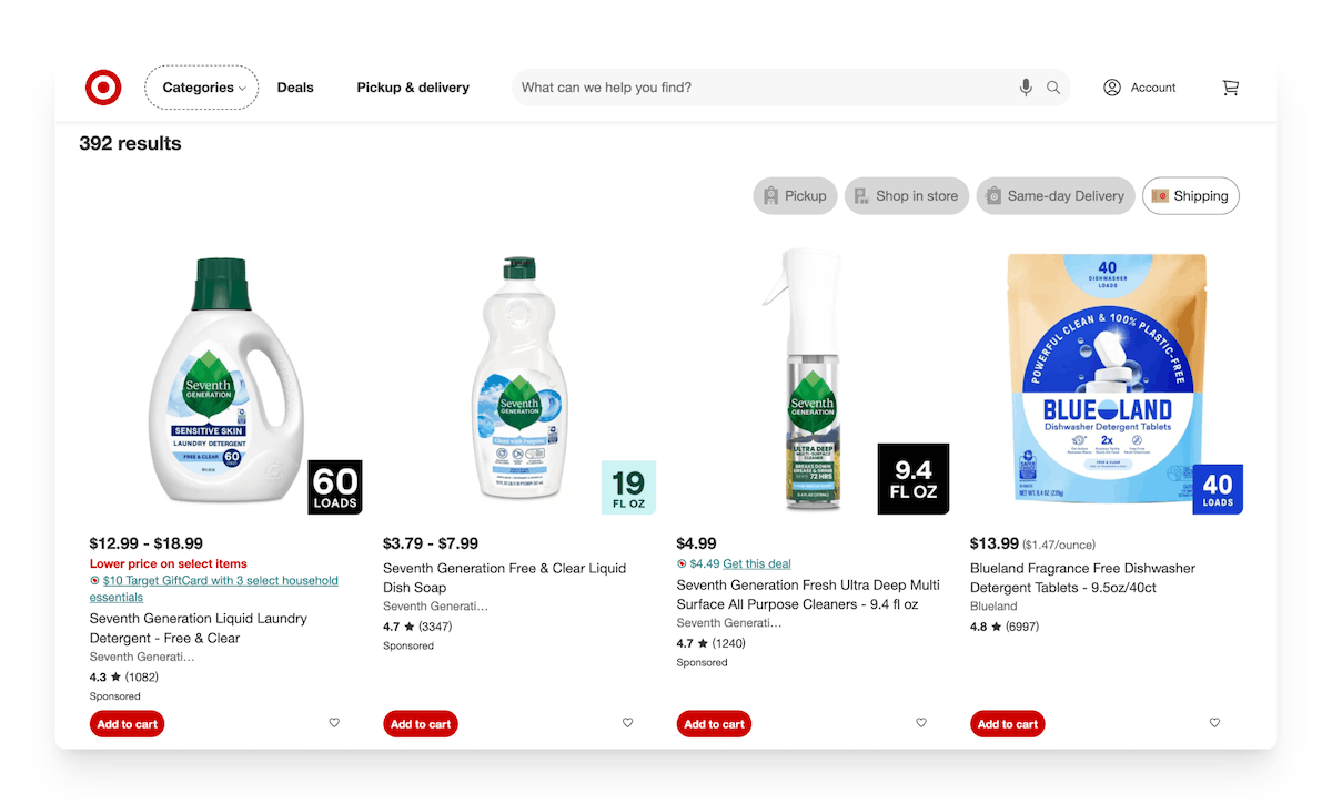 Target household supplies