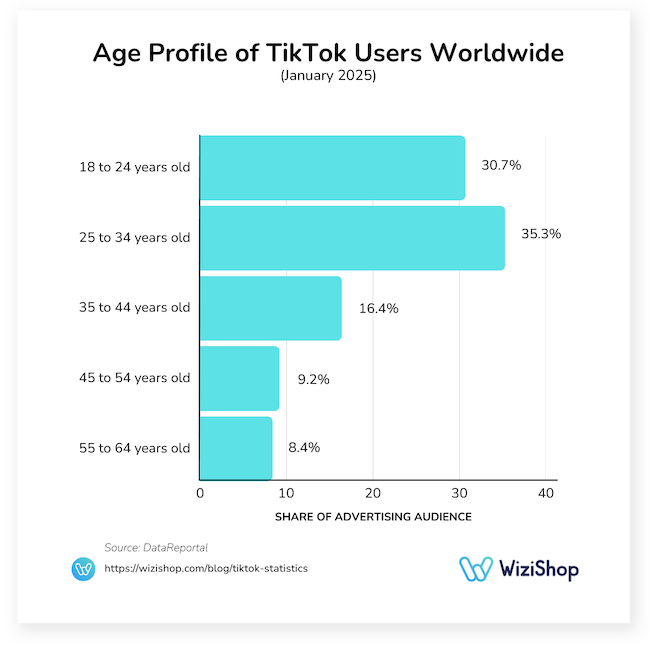 age profile of TikTok users worldwide